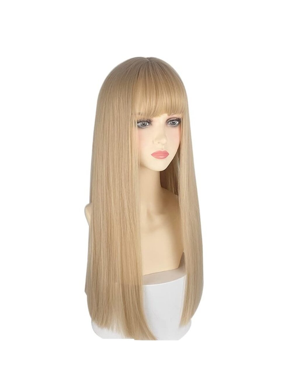 Women's White Gold Heat Resistant Synthetic Fiber Long Straight Wigs Bangs